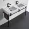 Double Ceramic Console Sink and Matte Black Stand, 48